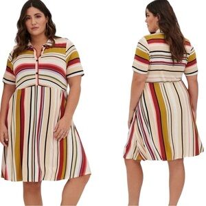 Torrid Super Soft Multi Stripe Collared Skater Dress Sz 3X Flowy Comfort